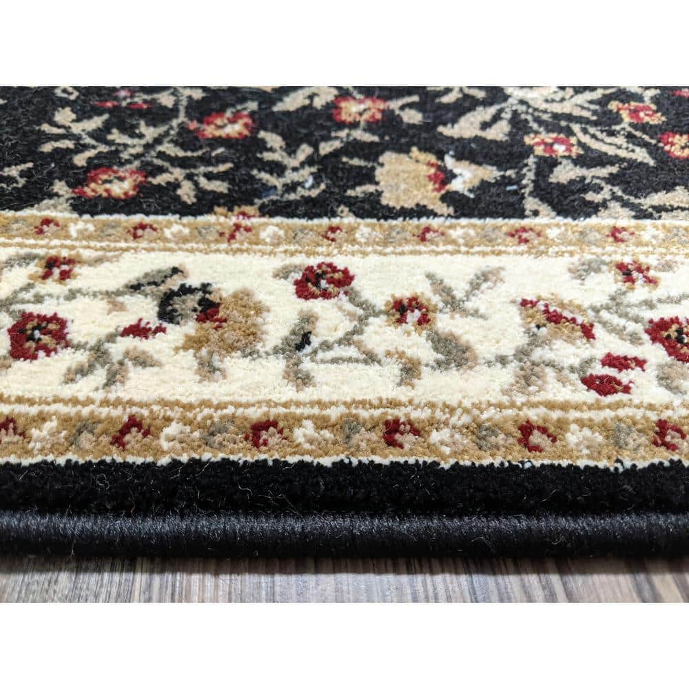 Elegant Tufted Floral Black Synthetic Area Rug 5' x 7'