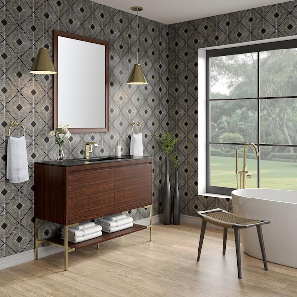 Mantova 47.3 in. W x 18.1 in. D x 36 in. H Single Bathroom Vanity in Mid-Century Walnut with Charcoal Black Top