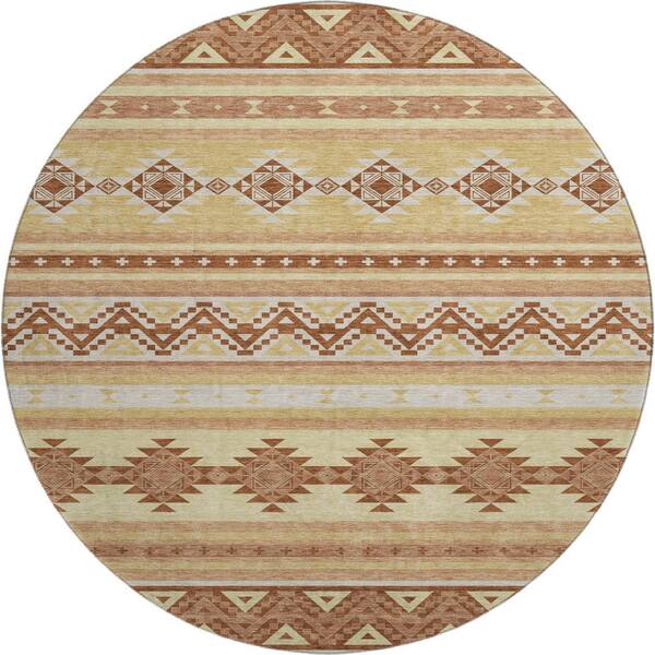 Mayfield Premium Machine Washable Abstract AMF2561 Gold 8 ft. x 8 ft. Round Rug