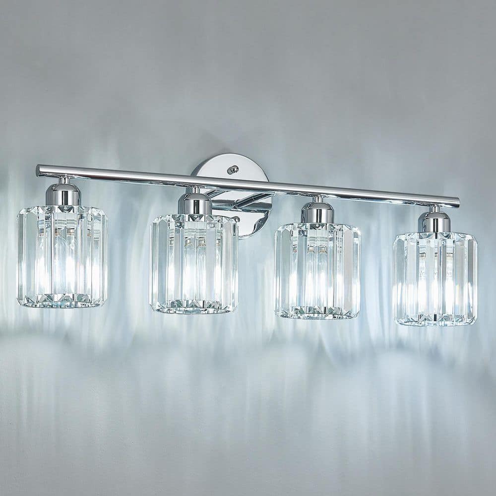 Home Lighting 25.98 in. 4-Light Chrome Vertical Bathroom Crystal Vanity Light Over Mirror for Dressing Table Sink price history on PriceWatchPro
