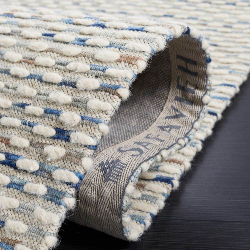White and Navy Rectangular Wool 9' x 12' Flat Woven Handmade Rug