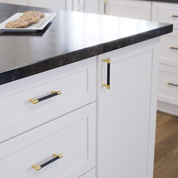 (10-Pack) Fluted 3-3/4 in. (96 mm) Modern Matte Black and Modern Brushed Gold Cabinet Handle Drawer Bar Pulls