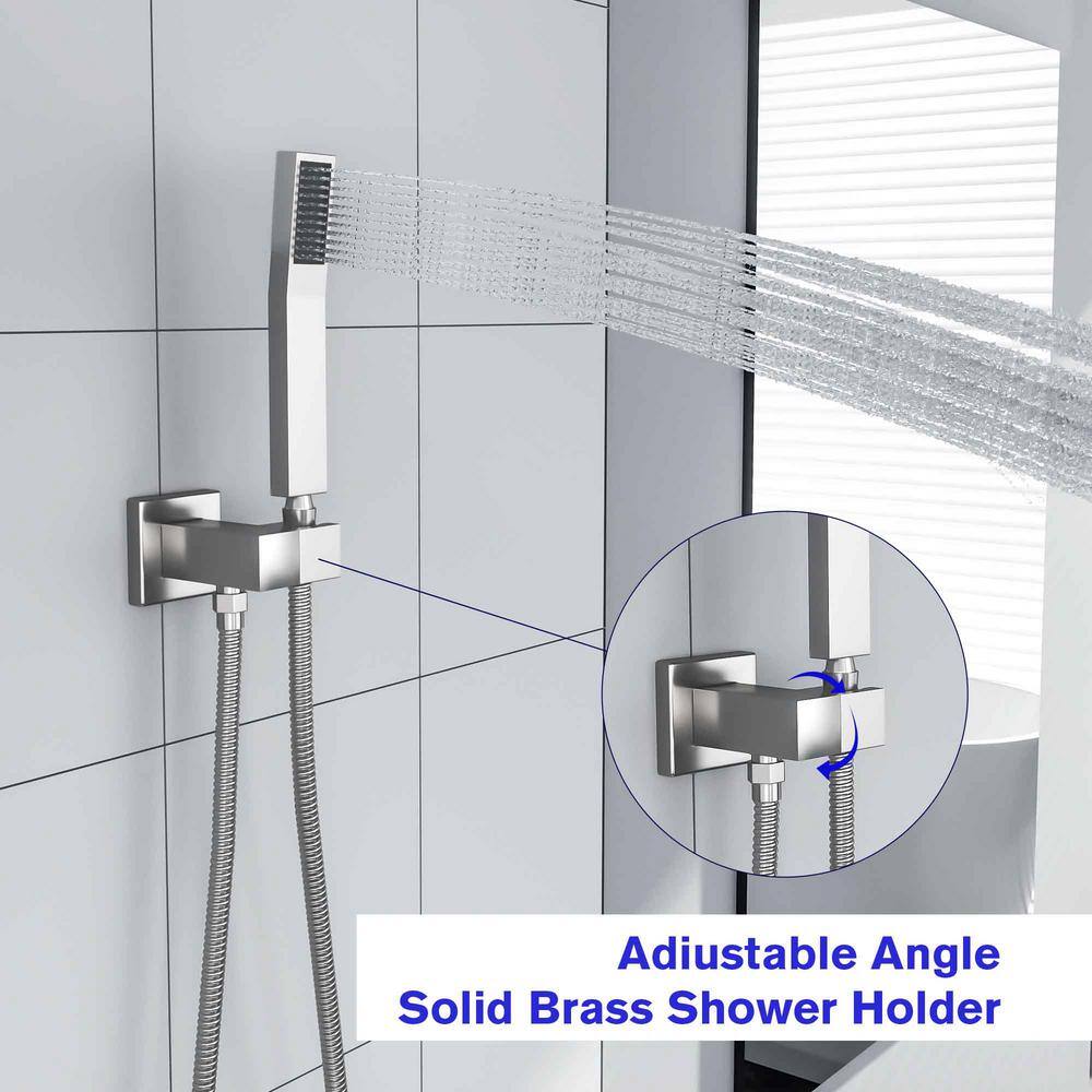 Brushed Nickel Square Rain Shower Head with Handheld System