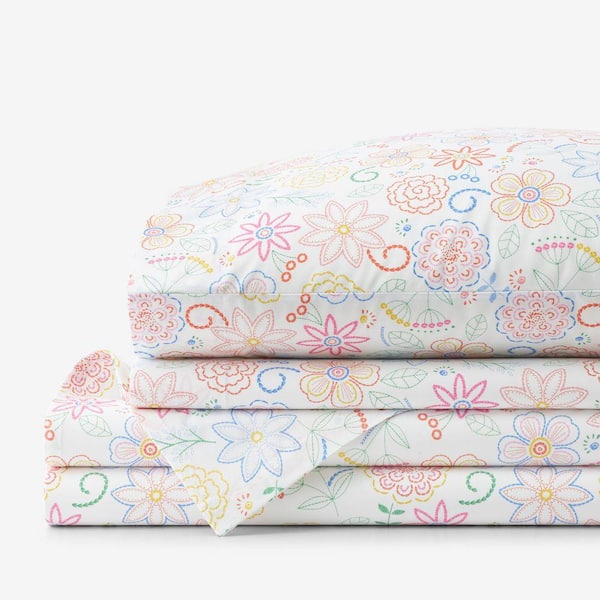 Company Kids Floral Dream Multi-Colored Organic Cotton Percale Full Sheet Set