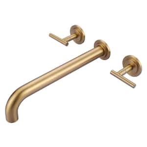 2-Handle Wall Mount Roman Tub Faucet with 12 in. Long Spout Reach in Gold (Valve Included)