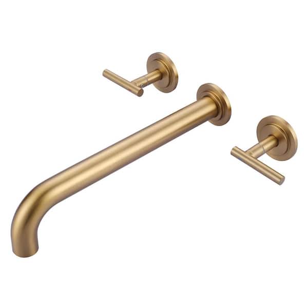 WOWOW 2-Handle Wall Mount Roman Tub Faucet with 12 in. Long Spout Reach in Gold (Valve Included)