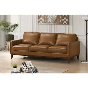 New Classic Furniture Caspar 85 in. Caramel Square Arm Leather Rectangle Sofa, Caramel