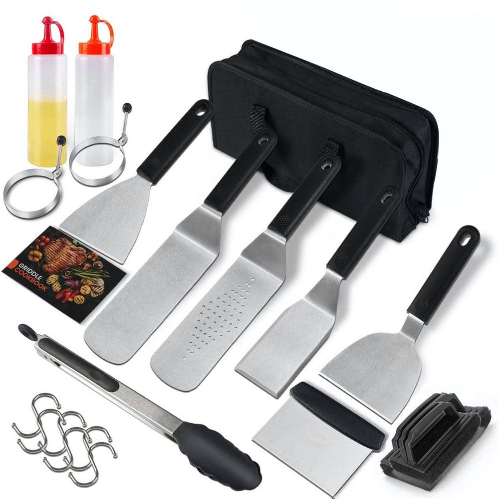 Griddle Flat Top Grill Accessories BBQ Tools Gift Kit Melting Dome Lid + Spatulas + Scraper + Egg Rings + Burger Press + Squirt Bottles + Carrying Bag