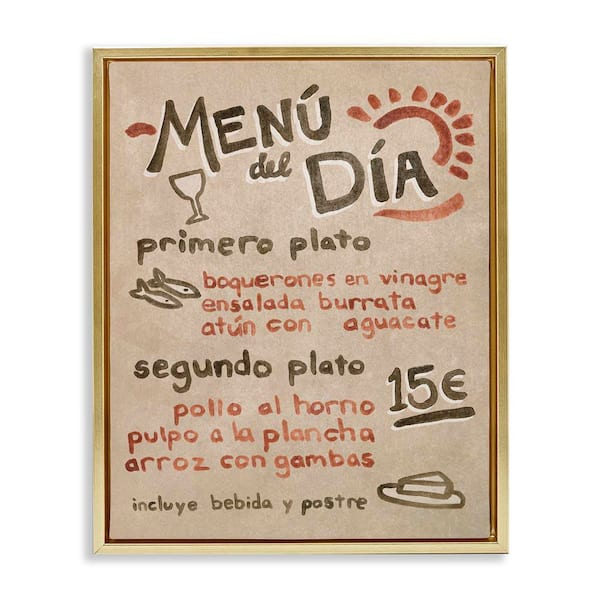 Stupell Industries Spanish Restaurant Menu by June Erica Vess Gold Floater Frame Food Graphic Art Print 31 in. x 25 in.