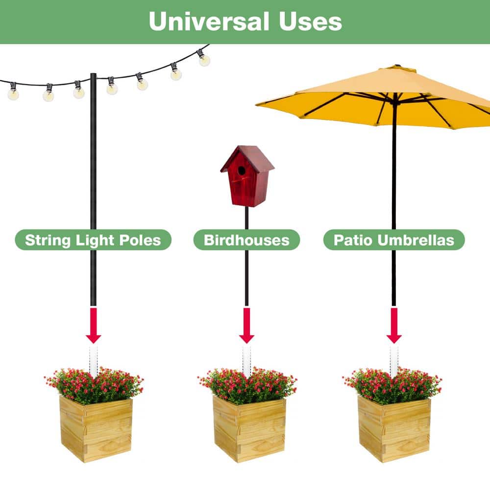 Natural Wood Square Outdoor Planter with Pole Support