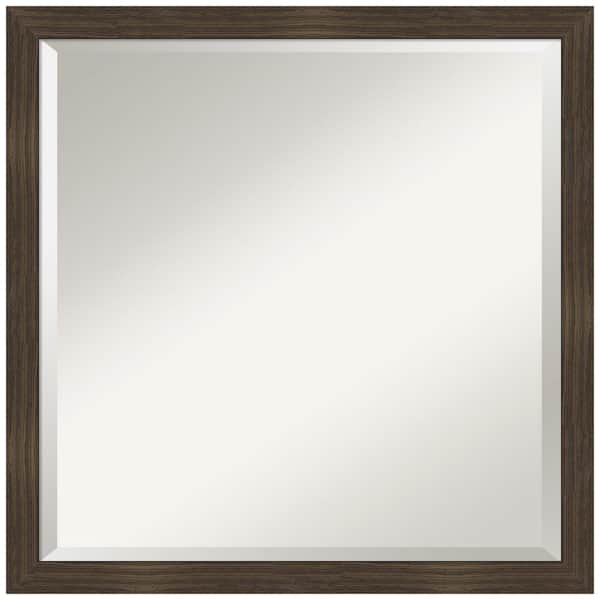 Amanti Art Woodgrain Stripe 22 in. x 22 in. Beveled Casual Sq. Wood Framed Wall Mirror in Brown