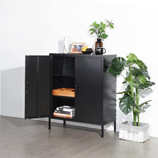 Homy Casa Harland Black Storage Cabinet with 3-Shelf and 2-Door