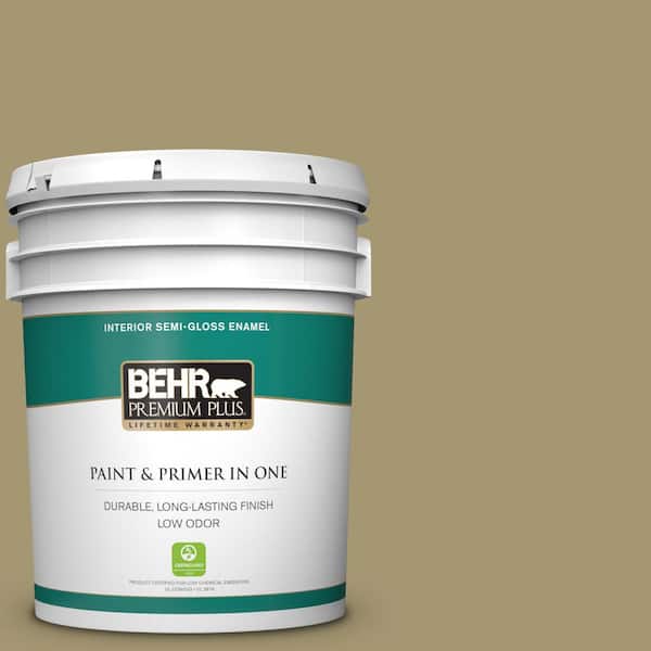 BEHR PREMIUM PLUS 5 gal. #S330-5 Dried Chive Semi-Gloss Enamel Low Odor Interior Paint and Primer in One