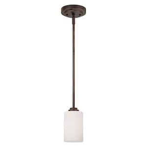Rubbed Bronze Mini Pendant with Etched White Glass