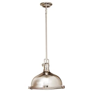 Hatteras Bay 12 in. 1-Light Polished Nickel Vintage Industrial Shaded Kitchen Pendant Hanging Light with Metal Shade