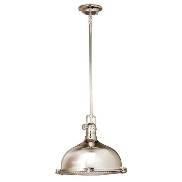 KICHLER Hatteras Bay 12 in. 1-Light Polished Nickel Vintage Industrial Shaded Kitchen Pendant Hanging Light with Metal Shade