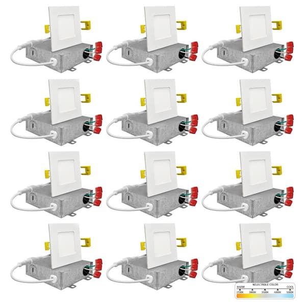NuWatt 3 in. White Square Slim Canless Integrated LED Recessed Light Kit 5 Color Selectable 2700K to 5000K Dimmable (12-Pack)