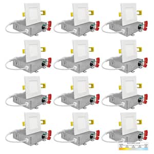 3 in. White Square Slim Canless Integrated LED Recessed Light Kit 5 Color Selectable 2700K to 5000K Dimmable (12-Pack)