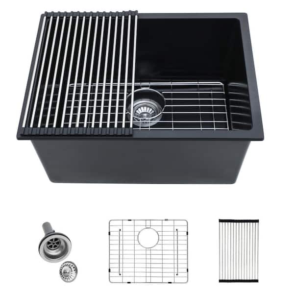 24 in. W x 18 in. D x 12 in. H Granite/Quartz Composite Undermount Laundry/Utility Sink in Matte Black