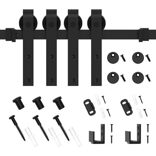 WINSOON 4 ft./48 in. Super Mini Sliding Barn Door Hardware for Double Doors TV Stands Small Wardrobe Cabinets (J Shape Hanger)