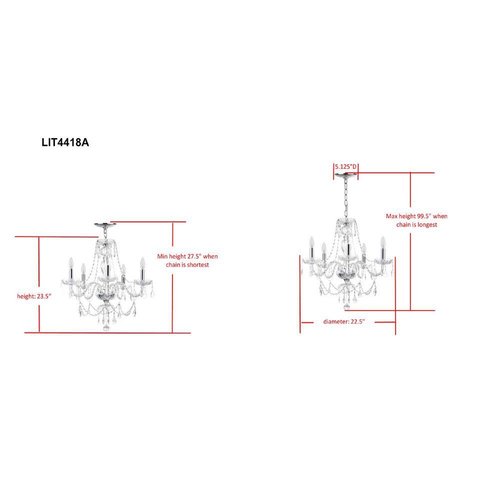 Chrome and Crystal 5-Light Adjustable Chandelier