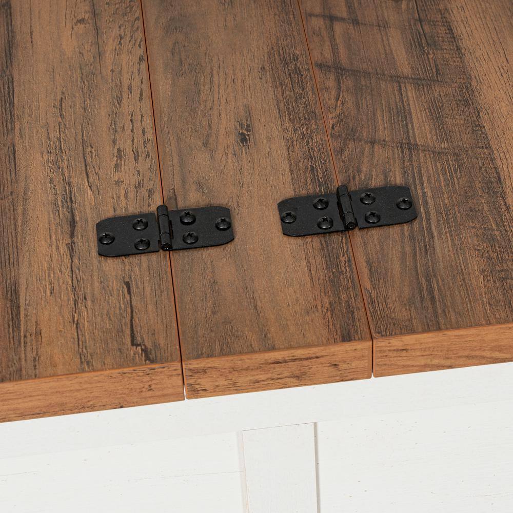 Rustic White and Oak Lift-Top Storage Coffee Table