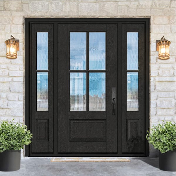Regency 64 in. x 80 in. 3/4 Lite 4SDL Oasis Deco Glass LHIS Prefinish Onyx Fiberglass Prehung Front Door 2_ 12 in. SL