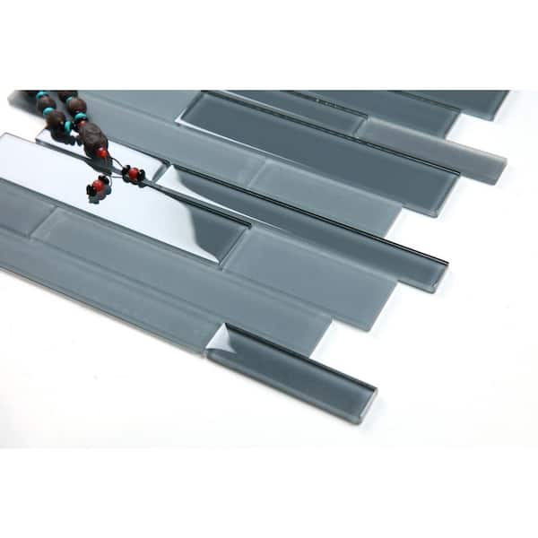 Urban Linear 12 in. x 12 in. Gray Blend Glass Mosaic Wall Tile(14.4 sq. ft/Case)