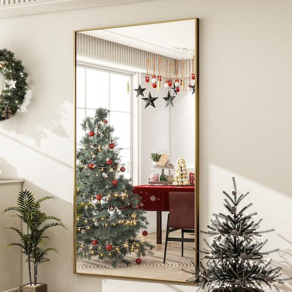 XRAMFY 30 in. W x 71 in. H Rectangular Gold Aluminum Alloy Framed Modern Oversized Wall Mirror