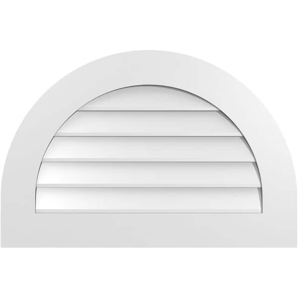 Ekena Millwork 30 in. x 20 in. Round Top White PVC Paintable Gable Louver Vent Non-Functional
