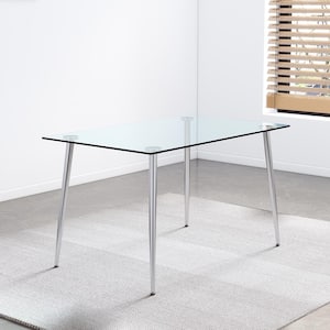 Modern Rectangle Clear Glass 32.28 in.4 Legs Dining Table Seats for 4