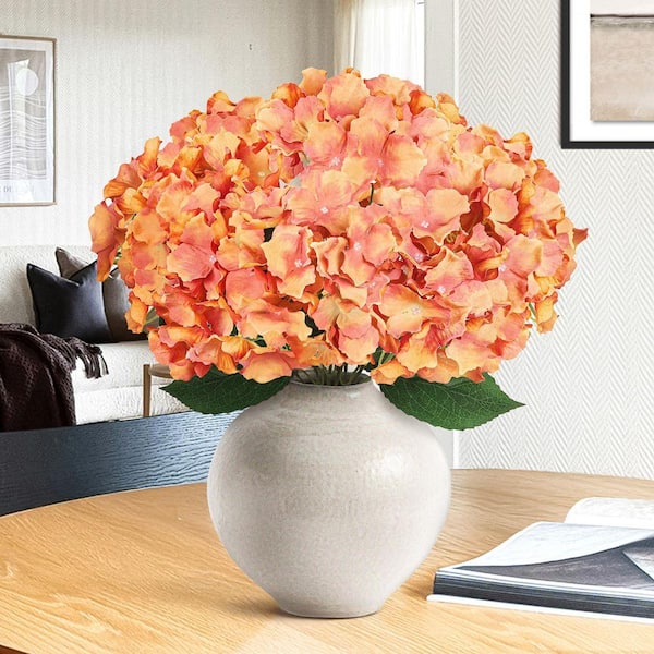 LIVING LUXURY 19 in. Dusty Orange Artificial Hydrangea Flower Stem