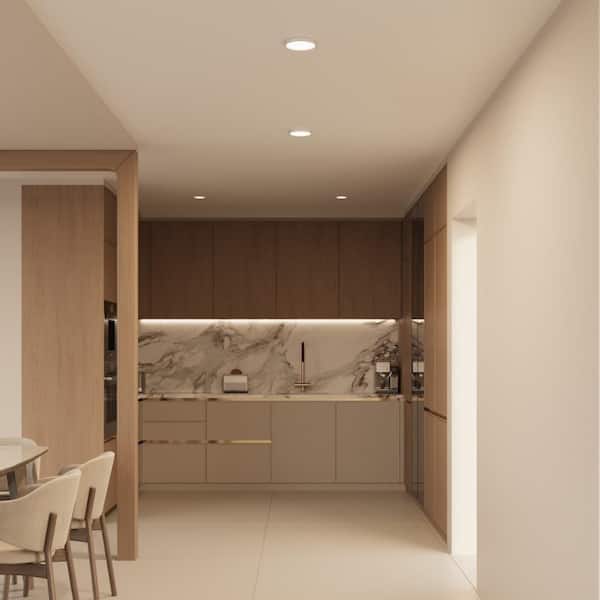 White 5.4in Round Integrated LED Surface Light, Slim Flush Mount Ceiling Light, Low Glare, Edge-Lit Tech, 3000K, 780 Lmn
