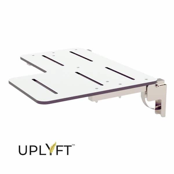 UPLYFT 32 in. Reversible L-Shape Wall Mount Shower Seat with Phenolic Slotted Top and Satin Stainless Base in White