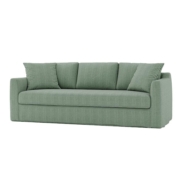 JAYDEN CREATION Cedric Modern 85 in. Slipcovered Sofa with Square Flange Arm-SAGE