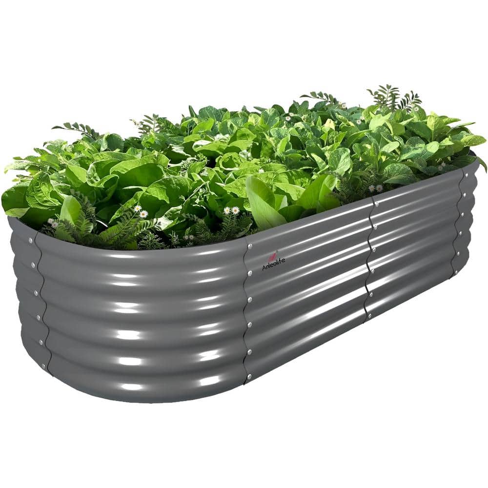 Grey 72 in. x 24 in. x 18 in. Oval Galvanized Steel Raised Garden Beds, Ant