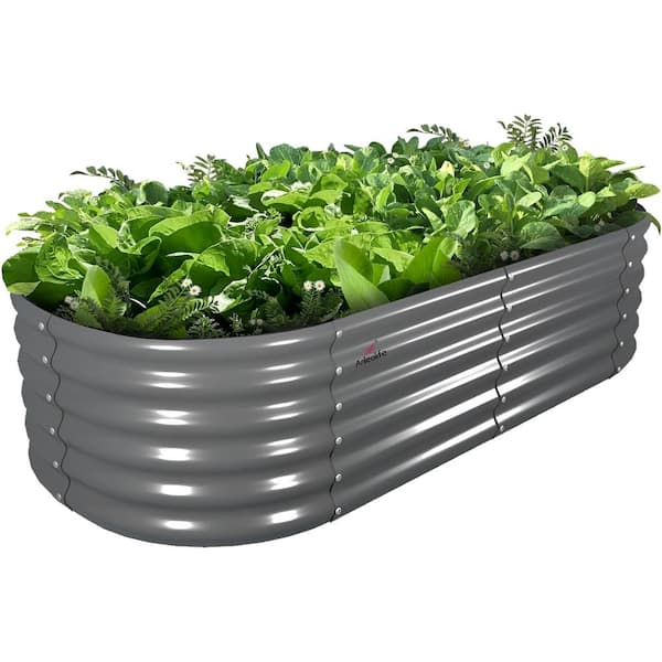 Grey 72 in. x 24 in. x 18 in. Oval Galvanized Steel Raised Garden Beds, Anti-Rust Planter Box for Vegetables Flowers