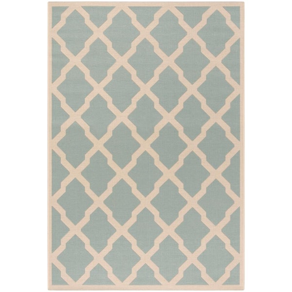 Linden Aqua/Cream 8 ft. x 10 ft. Border Geometric Diamonds Area Rug