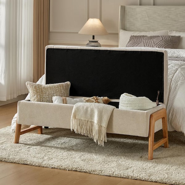 JAYDEN CREATION Hedda Tan 49.6 in. Wide Upholstered Storage