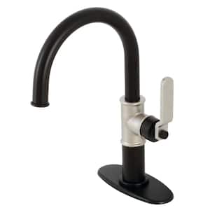 Whitaker Single-Handle Single-Hole Bathroom Faucet with Push Pop-Up and Deck Plate in Matte Black/Polished Nickel