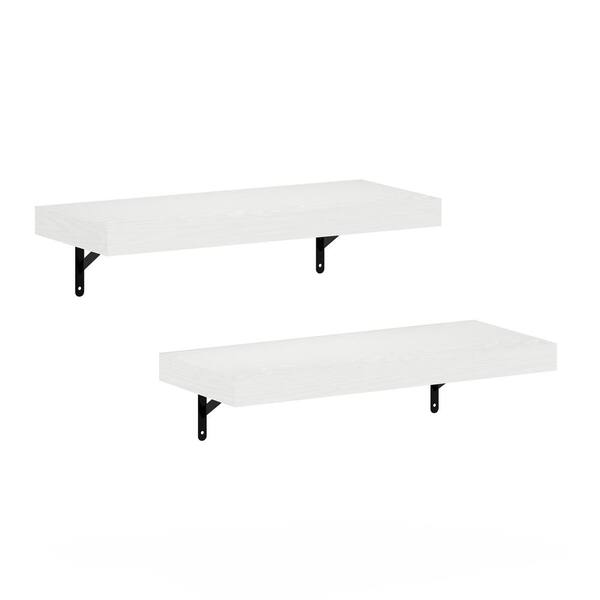 Furinno Tanna 1.65 in. Tall White Texture Wood Floating Bookcase (Set of 2)