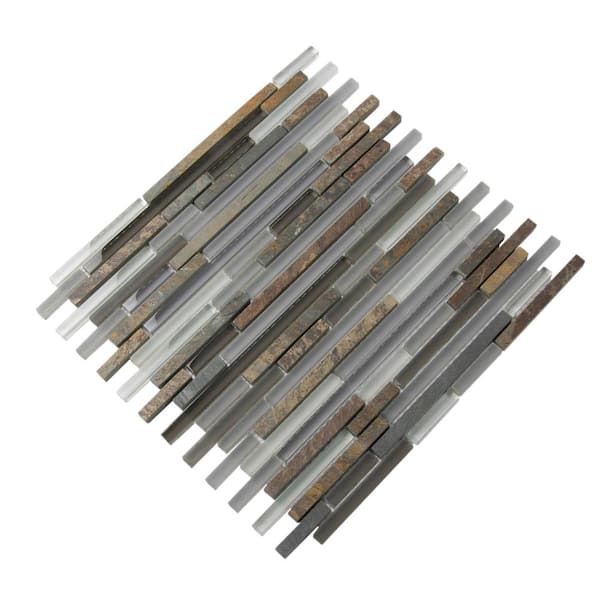Apollo Tile Waterfall Gray 12-in x 12-in Polished Glass; Metal; Stone Travertine Linear Cement Look Wall Tile (4.83-sq. ft/ Carton)