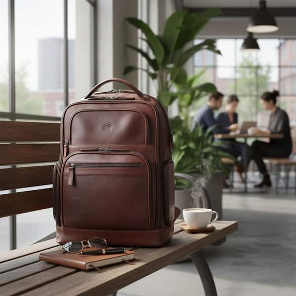 MANCINI Buffalo Collection 15.6 in. Brown Leather Backpack for