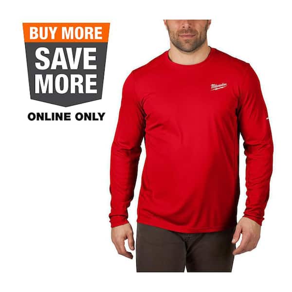 Milwaukee Men's WORKSKIN Small Red Lightweight Performance Long-Sleeve T-Shirt