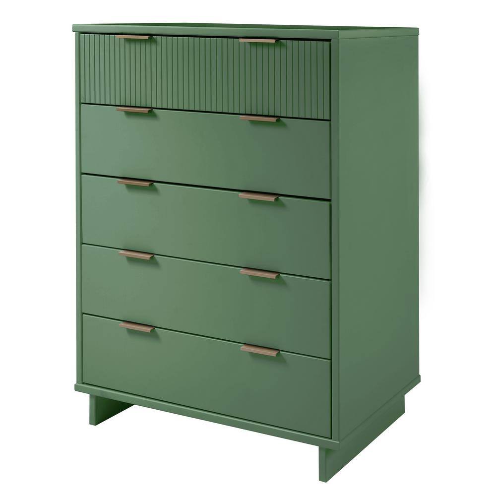 Granville Sage Green Modern 5-Drawer Chest with Metal Handles