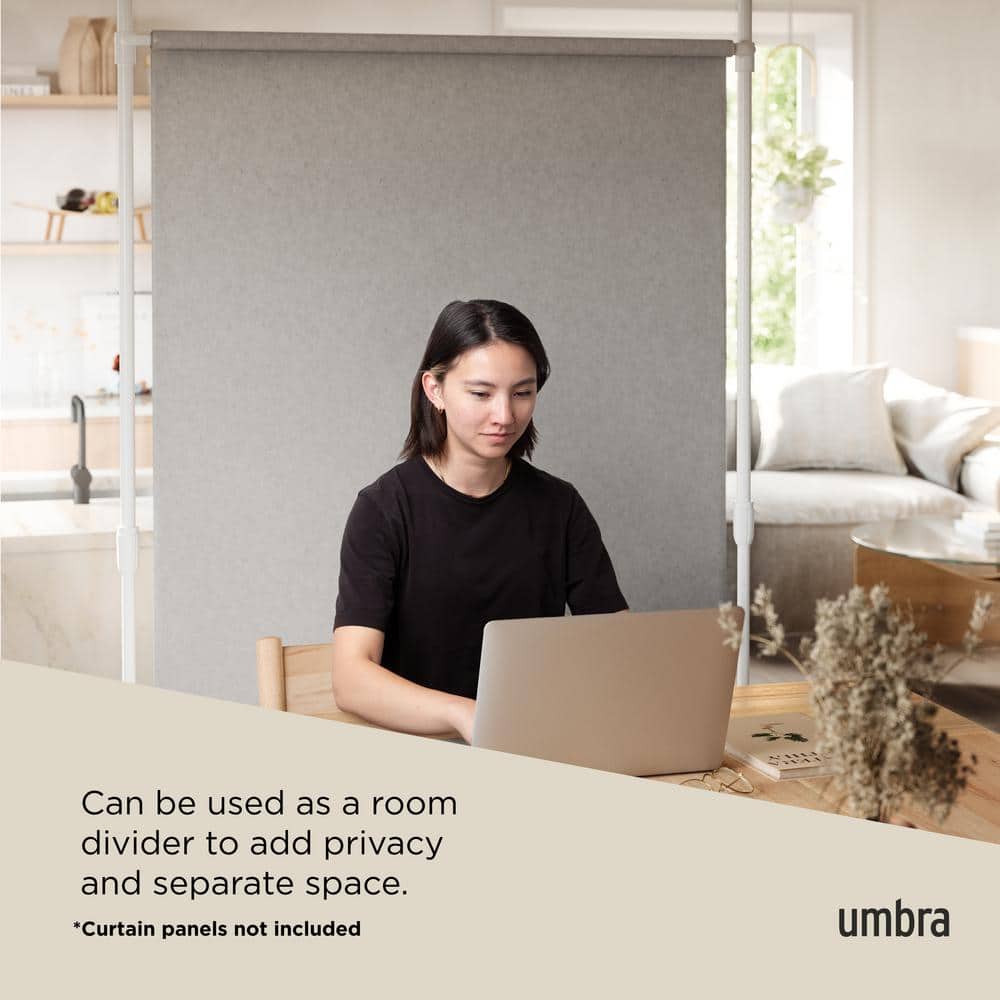 White Adjustable Tension Curtain Rod and Room Divider