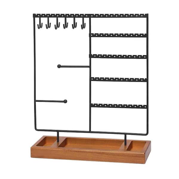 Brown 11.8 in. x 14.5 in. Metal Rustic Jewelry Stand with 360° Rotating Necklace Holder