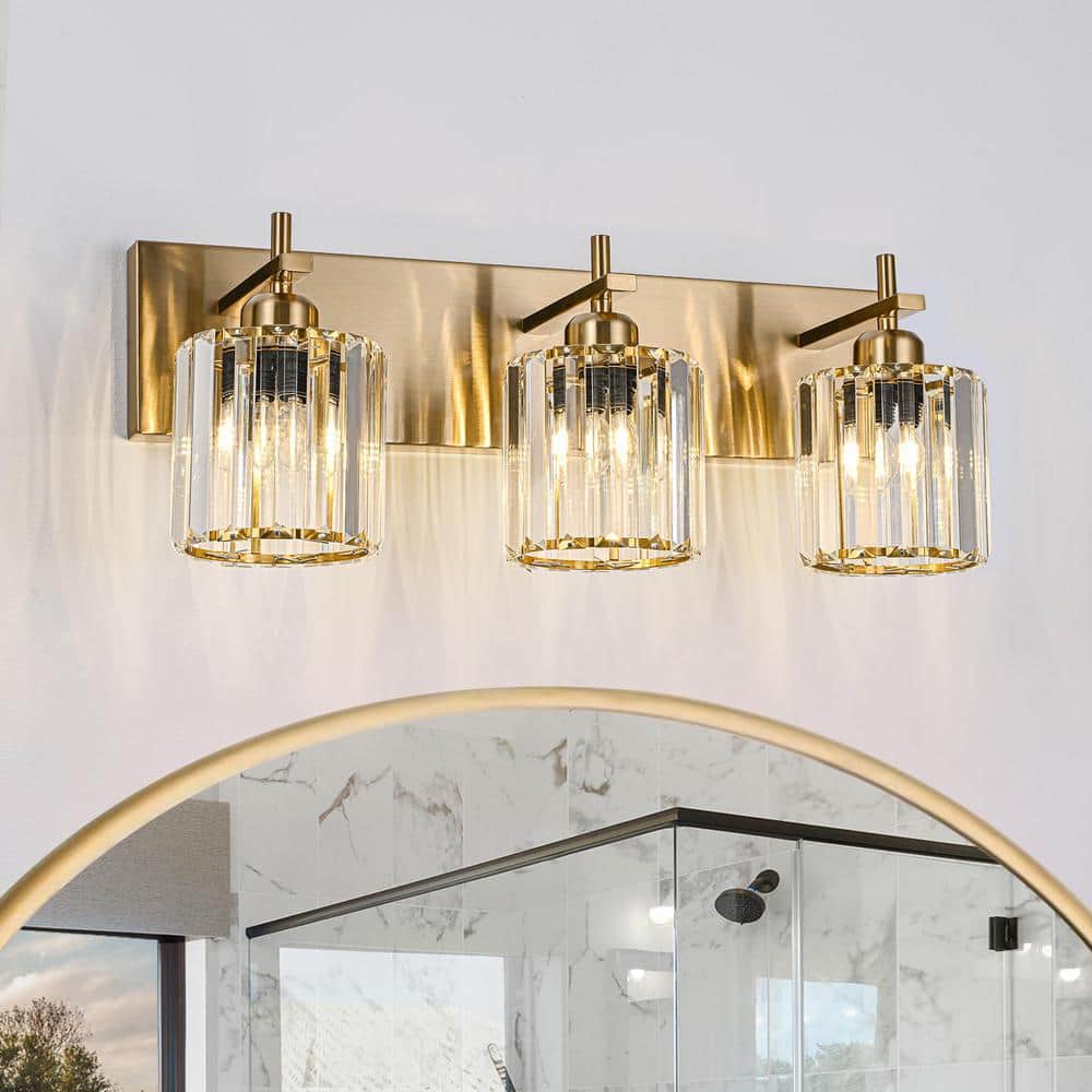 Orillia 20.5 in. 3-Light Gold Bathroom Vanity Light with Crystal Shade Wall Sconce Over Mirror price history on PriceWatchPro