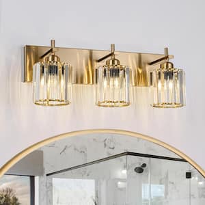Orillia 20.5 in. 3-Light Gold Bathroom Vanity Light with Crystal Shade Wall Sconce Over Mirror