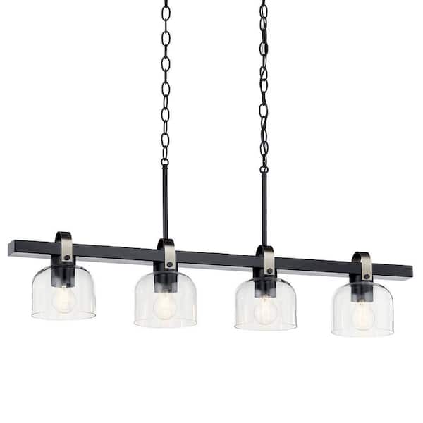 Kaelix 4-Light Linear Chandelier with Clear Glass in Black
